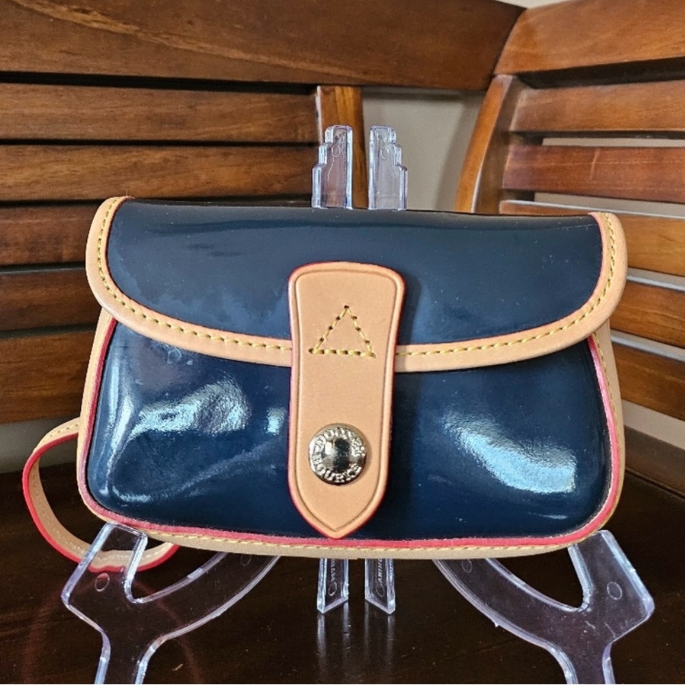 Dooney & Bourke Dark Blue and Tan Patent Leather Wristlet